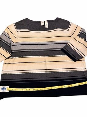 Striped lightweight sweater in Butter, Beige, Gray & Black